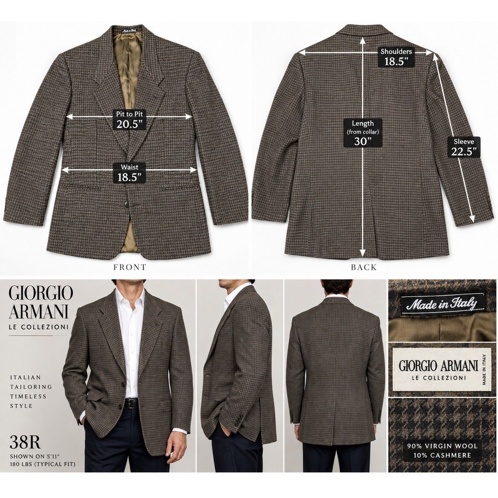 Giorgio Armani Le Collezioni Blazer 38R Wool Cashmere Houndstooth Made In Italy